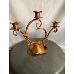 Vintage Gregorian Copper 3 Arm Candelabra for tapers Console , Centerpiece VGUC